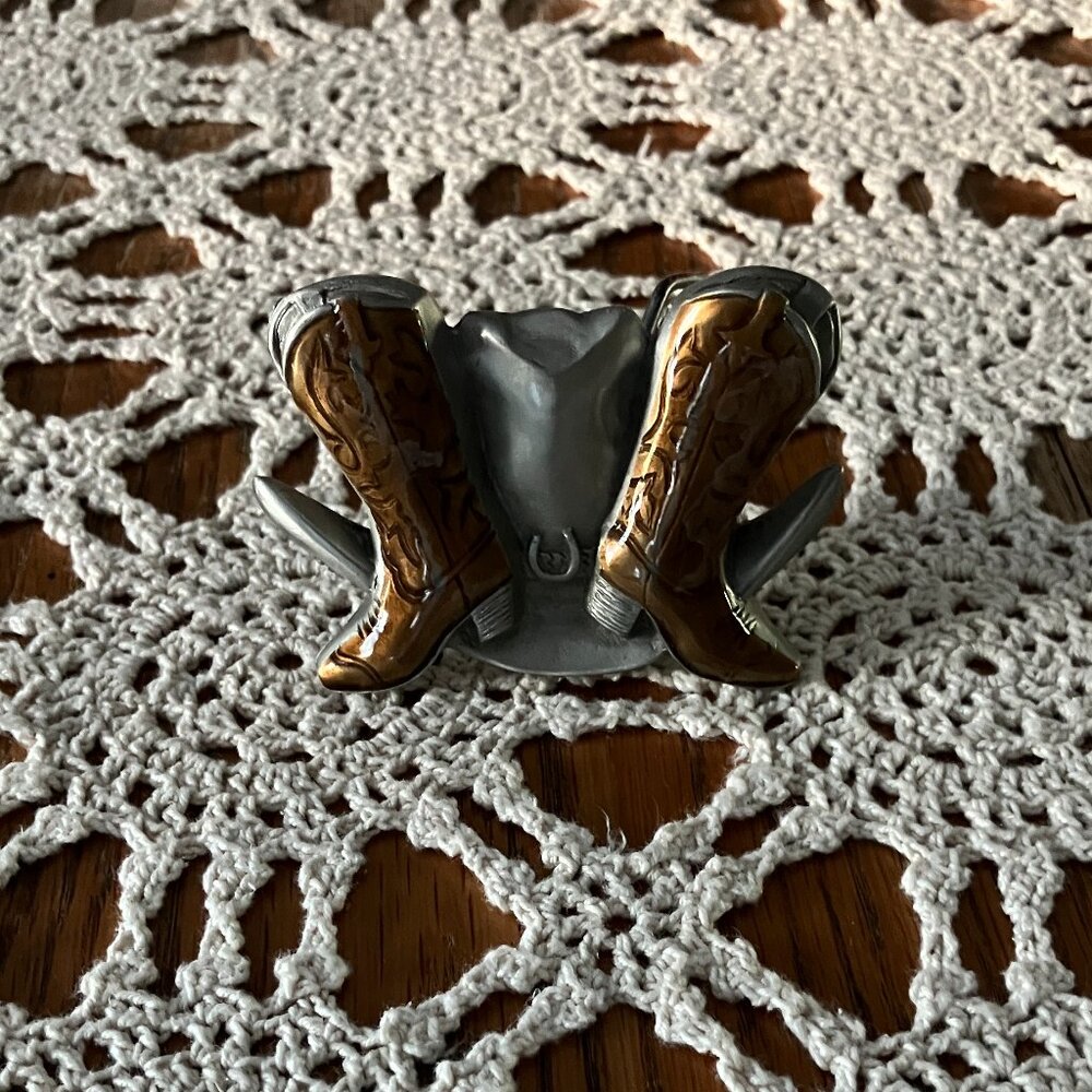 Vintage 1995 GAP Western Cowboy Boots and Hat Belt Pewter Buckle